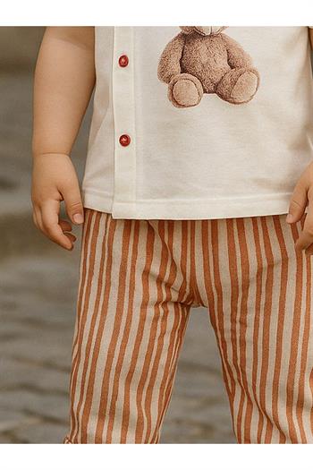 Erkek Bebek Çizgili Teddy Yazlık Müslin Takım