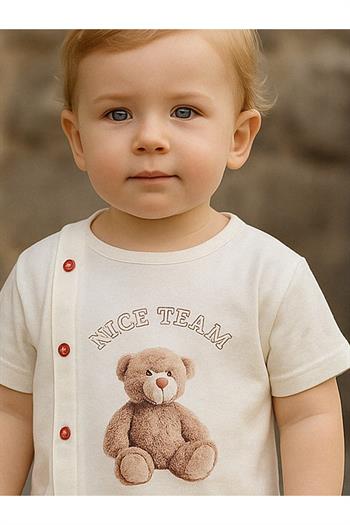 Erkek Bebek Çizgili Teddy Yazlık Müslin Takım