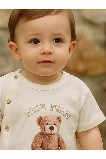 Erkek Bebek Çizgili Teddy Yazlık Müslin Takım