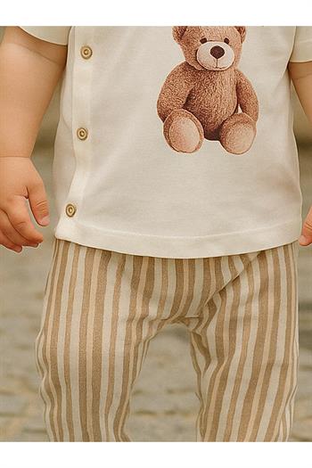 Erkek Bebek Çizgili Teddy Yazlık Müslin Takım