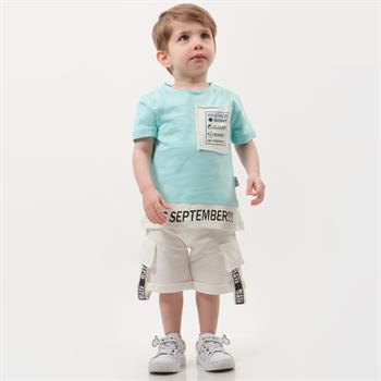 Erkek Bebek Rahat Pamuklu Tişört Cepli Şort Turkuaz Alt Üst Takım