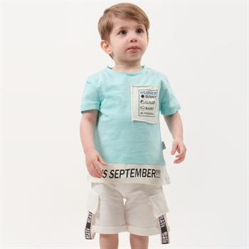 Erkek Bebek Rahat Pamuklu Tişört Cepli Şort Turkuaz Alt Üst Takım