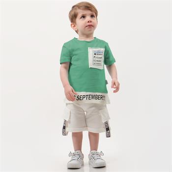 Erkek Bebek Rahat Pamuklu Tişört Cepli Şort Yeşil Alt Üst Takım
