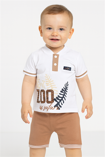 Erkek Bebek Zoo Yazılı Örme Yazlık Şortlu Takım