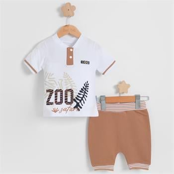 Erkek Bebek Zoo Yazılı Örme Yazlık Şortlu Takım