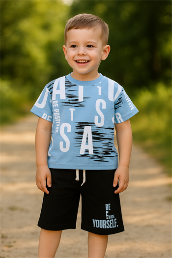 Harf Baskılı Erkek Çocuk Şortlu Alt Üst Takım