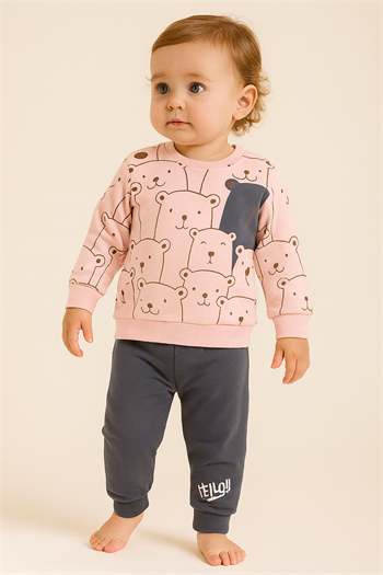 Kız Bebek Hello Ayılar Baskılı 2 İp Unisex Takım