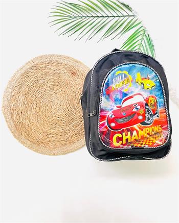 Erkek Çocuk Fermuarlı Şampiyon Arabalar Siyah Okul Çantası - Sırt Çantası