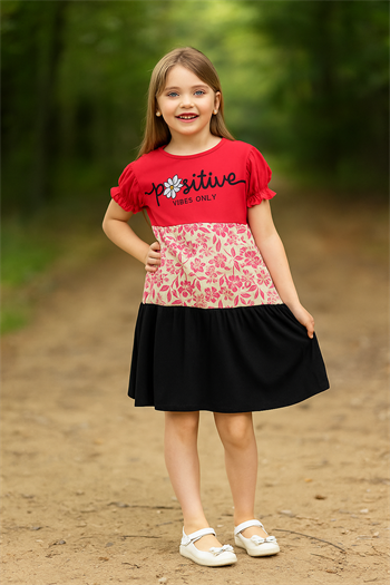 Çiçek Baskılı Kız Çocuk Yazlık Elbise