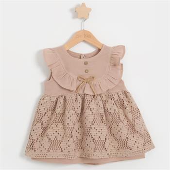 Kız Bebek Dantelli Dokuma Kumaş Askılı Yazlık Elbise