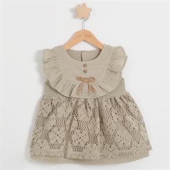 Kız Bebek Dantelli Dokuma Kumaş Askılı Yazlık Elbise