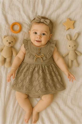 Kız Bebek Dantelli Dokuma Kumaş Askılı Yazlık Elbise