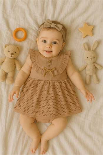 Kız Bebek Dantelli Dokuma Kumaş Askılı Yazlık Elbise