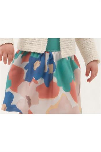 Kız Bebek Renkli Çiçekli İp Askılı Dokuma Elbise Örme Hırkalı