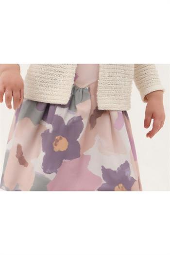 Kız Bebek Renkli Çiçekli İp Askılı Dokuma Elbise Örme Hırkalı