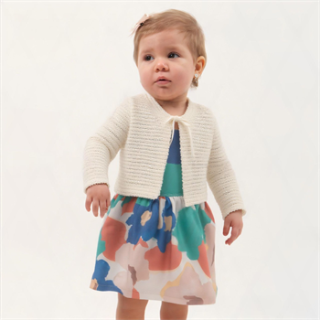 Kız Bebek Renkli Çiçekli İp Askılı Dokuma Elbise Örme Hırkalı