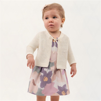 Kız Bebek Renkli Çiçekli İp Askılı Dokuma Elbise Örme Hırkalı