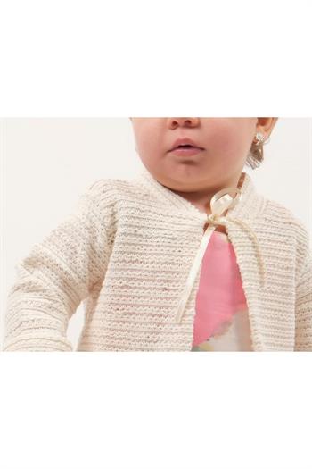 Kız Bebek Renkli Çiçekli İp Askılı Dokuma Elbise Örme Hırkalı