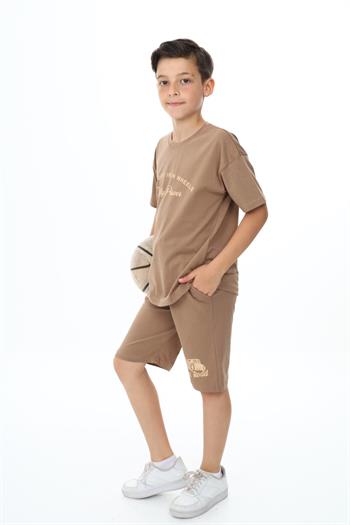 Erkek Çocuk Arabalı Yazı Baskılı Şortlu Takım