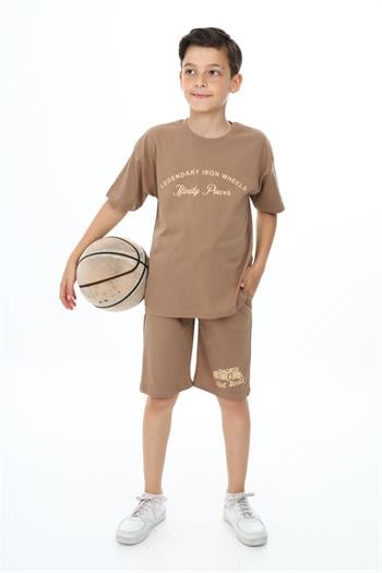 Erkek Çocuk Arabalı Yazı Baskılı Şortlu Takım
