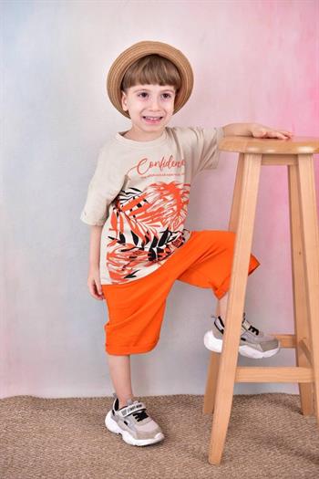 Erkek Çocuk Karışık Yaprak Desenli Kapri Takım