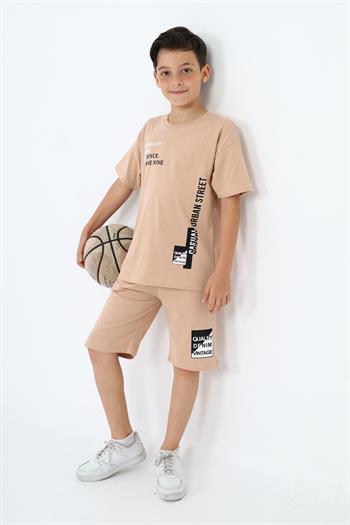 Erkek Çocuk Yazı Baskılı Kısa Kollu Şortlu takım
