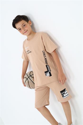 Erkek Çocuk Yazı Baskılı Kısa Kollu Şortlu takım