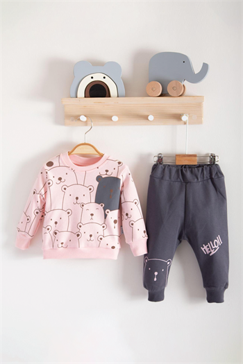 Kız Bebek Hello Ayılar Baskılı 2 İp Unisex Takım