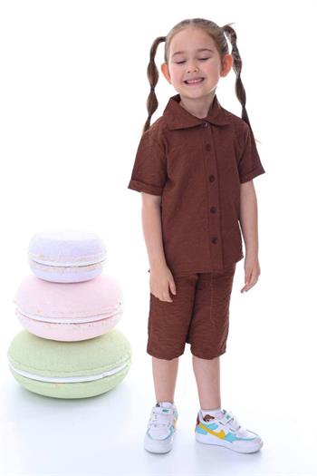 Kız Çocuk Desenli Gömlekli Takım