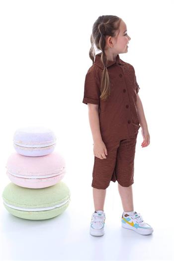 Kız Çocuk Desenli Gömlekli Takım