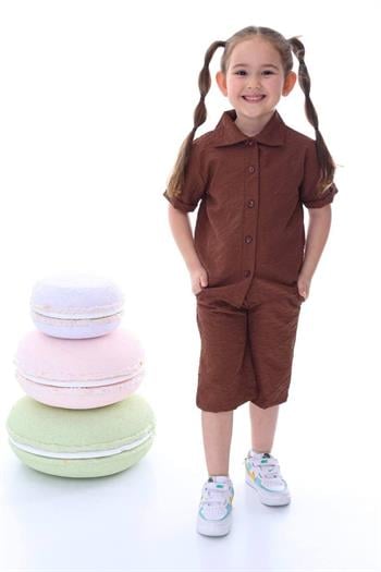 Kız Çocuk Desenli Gömlekli Takım