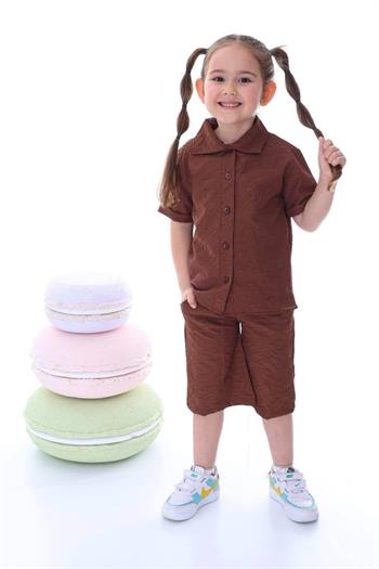 Kız Çocuk Desenli Gömlekli Takım