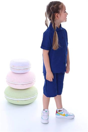 Kız Çocuk Desenli Gömlekli Takım