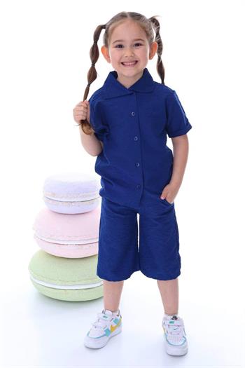 Kız Çocuk Desenli Gömlekli Takım