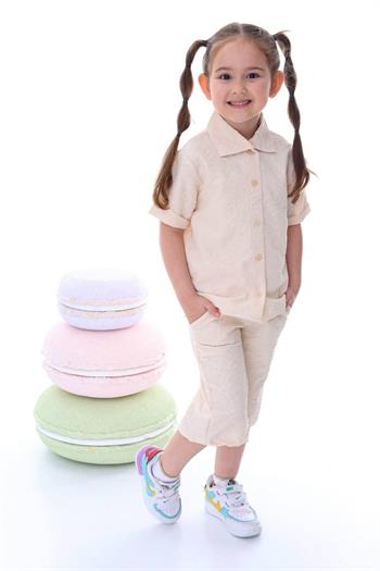 Kız Çocuk Desenli Gömlekli Takım