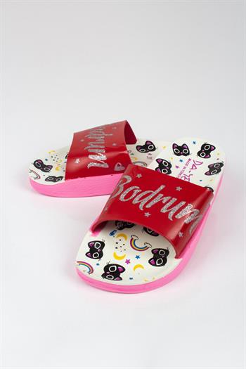 Kız Çocuk Minik Kedi Temalı Bodrum Yazılı Terlik