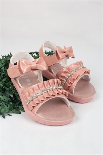 Kız Çocuk Taş Detaylı Fiyonklu Sandalet