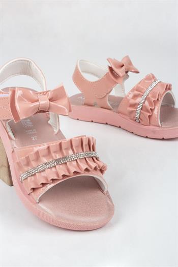 Kız Çocuk Taş Detaylı Fiyonklu Sandalet