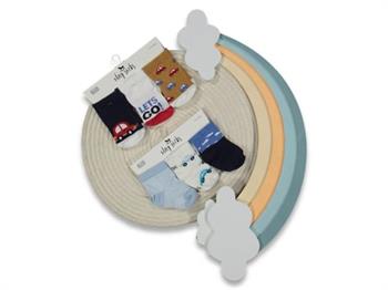 Erkek Bebek 0-6 Ay 3lü Soket Çorap Seti (Mavi, Araba Desenli, Bulut Desenli)