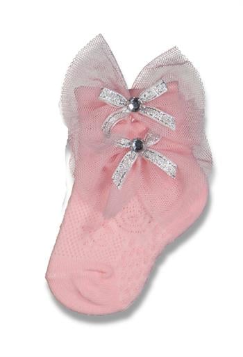 Kız Bebek 0-6 Ay Tül Detaylı Aksesuarlı Çorap (Pembe)