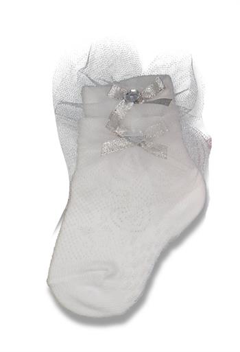 Kız Bebek 0-6 Ay Tül Detaylı Aksesuarlı Çorap (Beyaz)