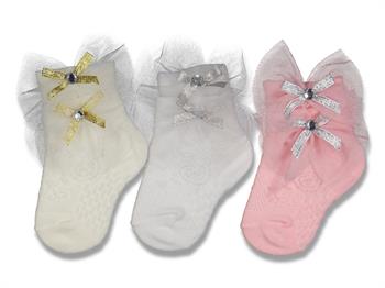 Kız Bebek 0-6 Ay Tül Detaylı Aksesuarlı Çorap (Krem)