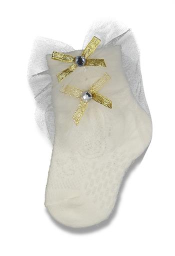 Kız Bebek 0-6 Ay Tül Detaylı Aksesuarlı Çorap (Krem)