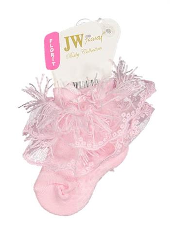 Kız Bebek Fırfırlı Dantel Detaylı Çorap (Pembe) – 0/6 Ay