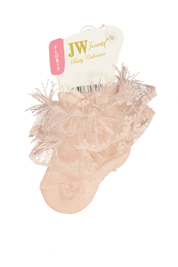 Kız Bebek Fırfırlı Dantel Detaylı Çorap (Somon) – 0/6 Ay