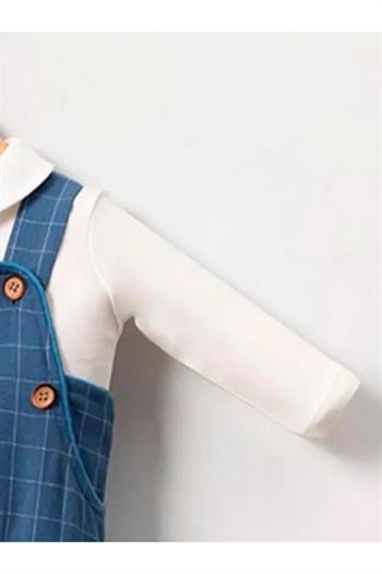 Erkek Bebek Ekose Dokumalı Salopet Mavi