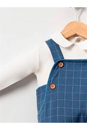 Erkek Bebek Ekose Dokumalı Salopet Mavi