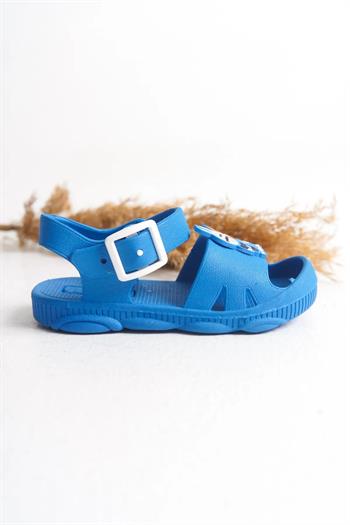 Günlük Mavi Kaydırmaz Taban Hayvan Figürlü Tokalı Bilekten Bağlamalı Çocuk Sandalet Terlik