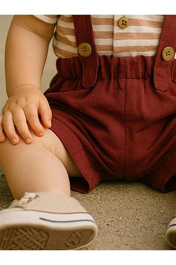 Erkek Bebek Çizgili Gömlekli Papyonlu Salopet