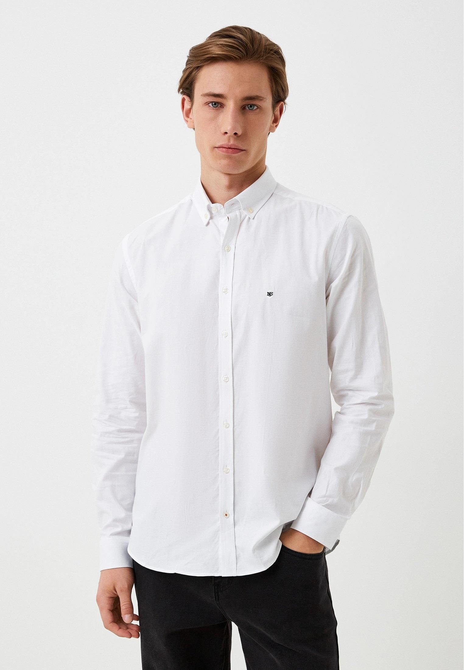 Erkek Gömlek Beyaz Pamuklu Ön Pat'lı Slim Fit Düğmeli Yaka Logo Detaylı  Gömlek NCS JEANS